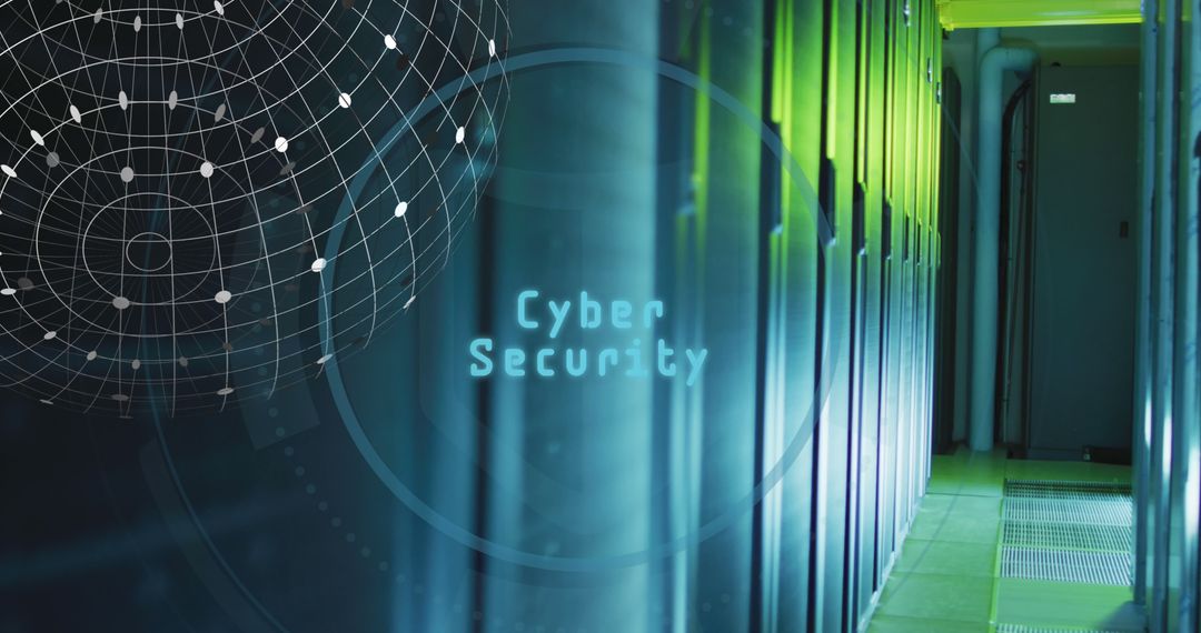 Empty Data Center with Cyber Security Concept Overlay