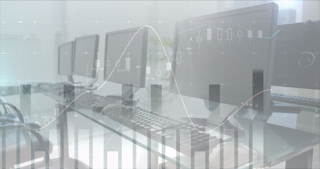 Digital Finance Interface on Empty Office with Computers