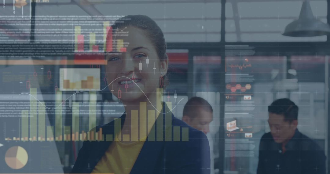 Business Team Analyzing Financial Data with Virtual Graphics