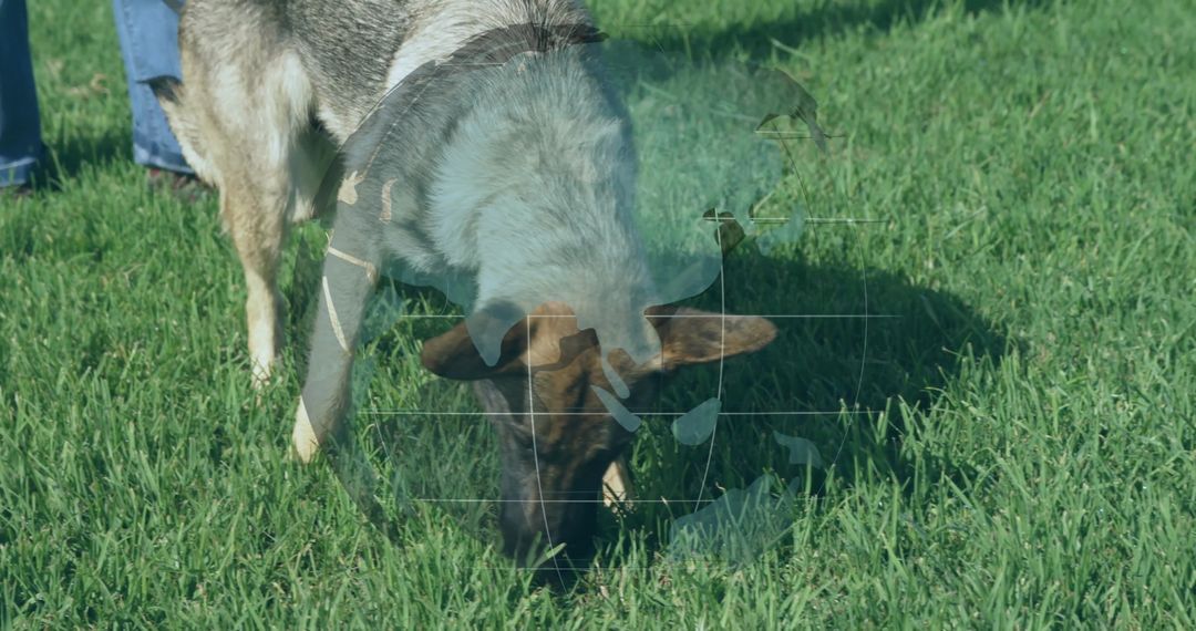 Goat Grazing in Pasture with Person in Background