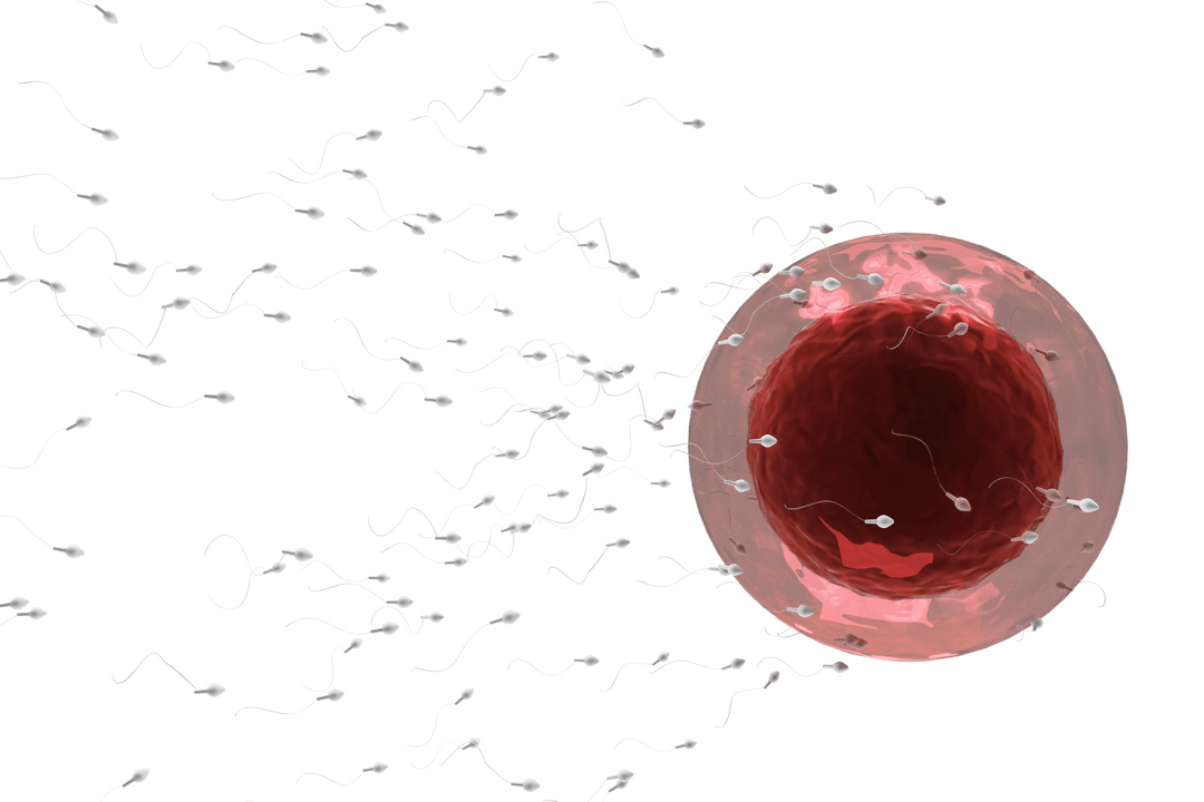 Human Sperm Swimming Towards Ovum on Transparent Background