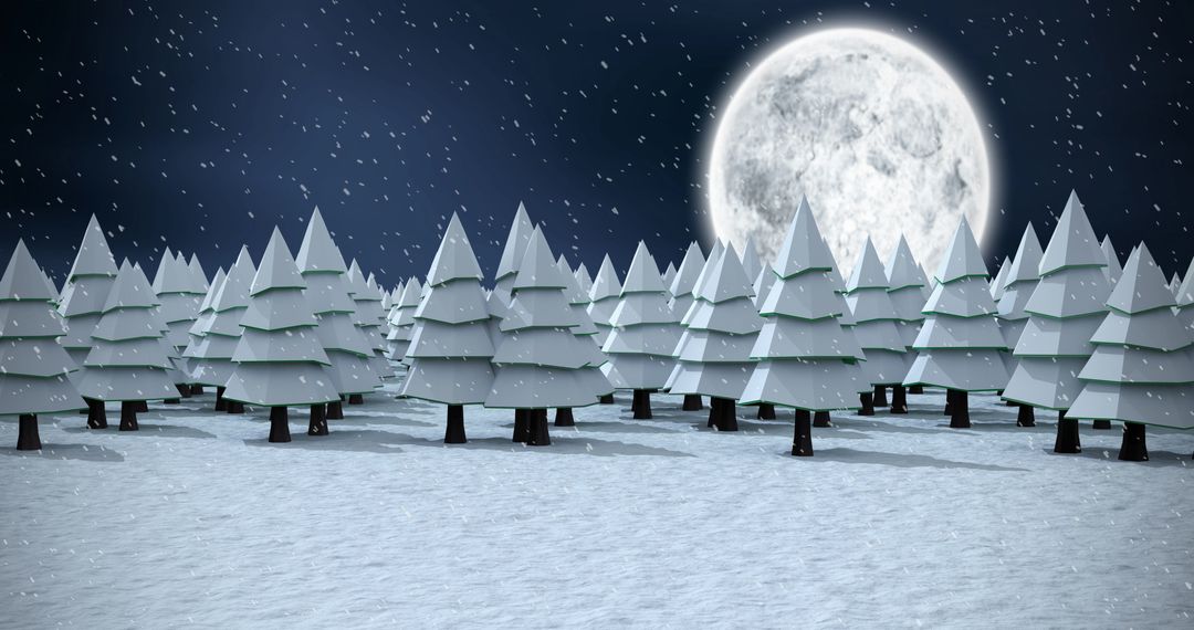 Winter Night with Snow-Covered Trees and Full Moon