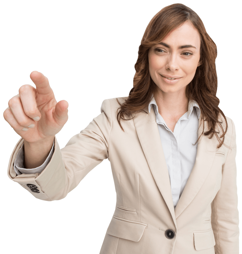 Confident Businesswoman Interacting with Transparent Touchscreen