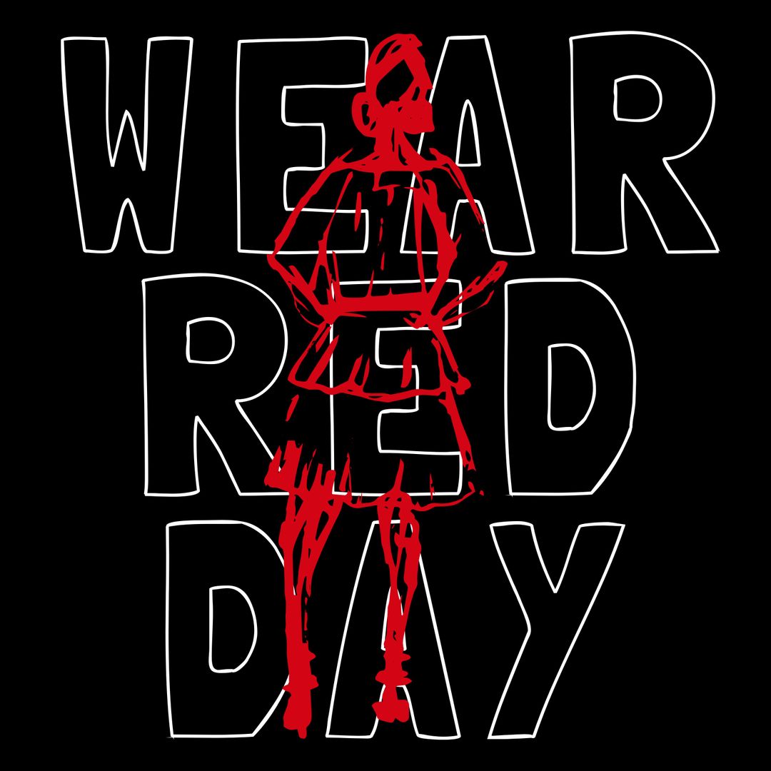 Wear Red Day Typography with Woman Illustration