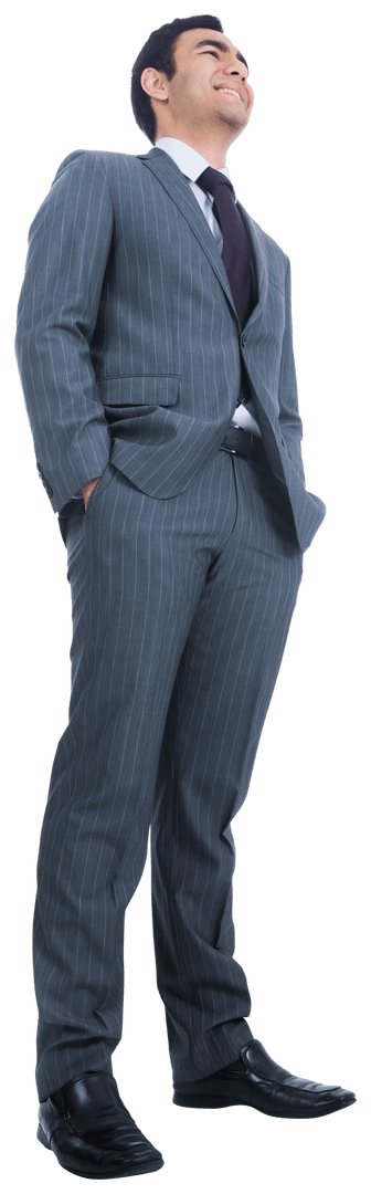 Confident Biracial Businessman in Elegant Gray Suit on Transparent Background