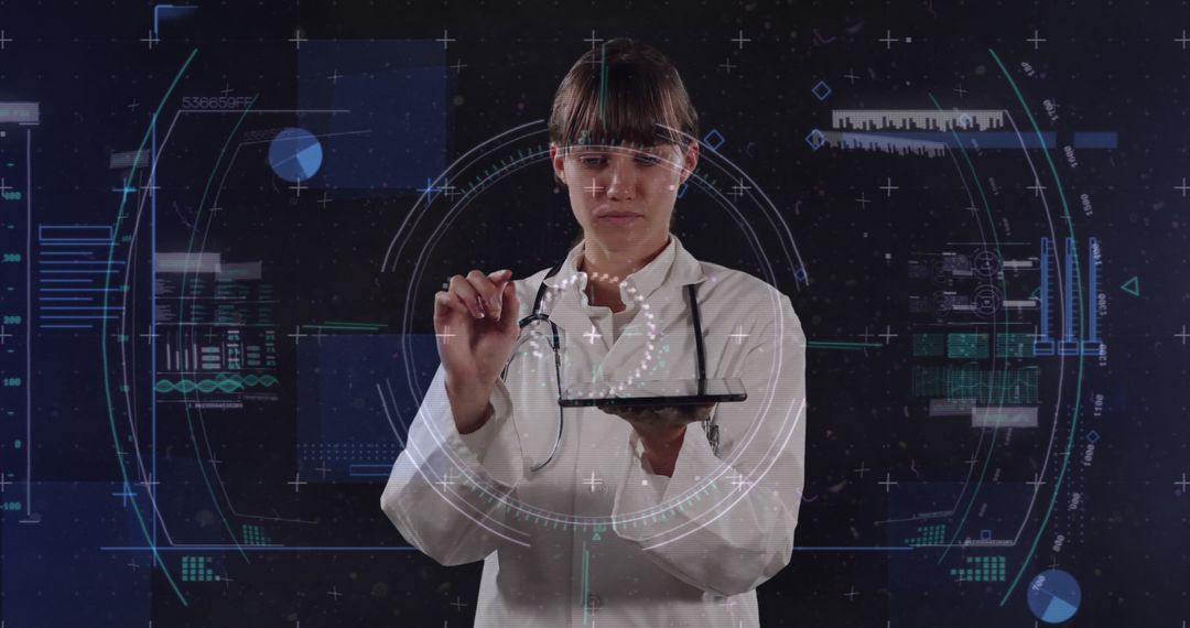 Doctor Interacting with Digital Data Overlaid on Screen