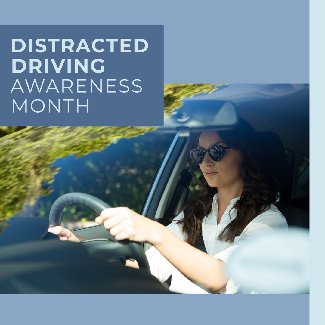 Distracted Driving Awareness Month Poster with Woman Driving Car - Download Free Stock Templates Pikwizard.com