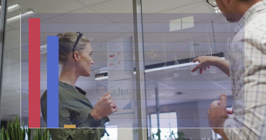 Team Analyzing Data and Graphs on Virtual Office Screen