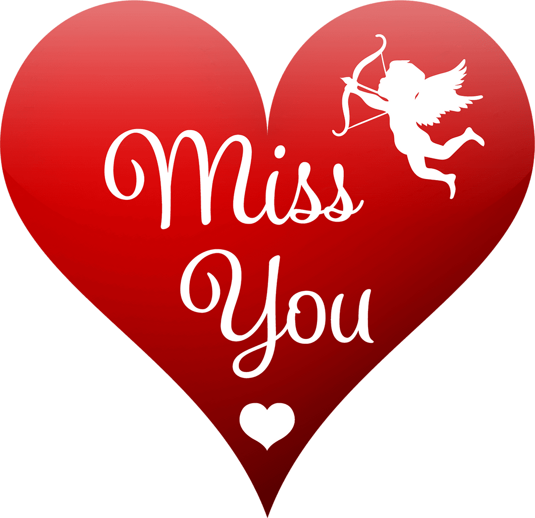 Romantic Bow Cupid Heart with Miss You Text on Transparent Background