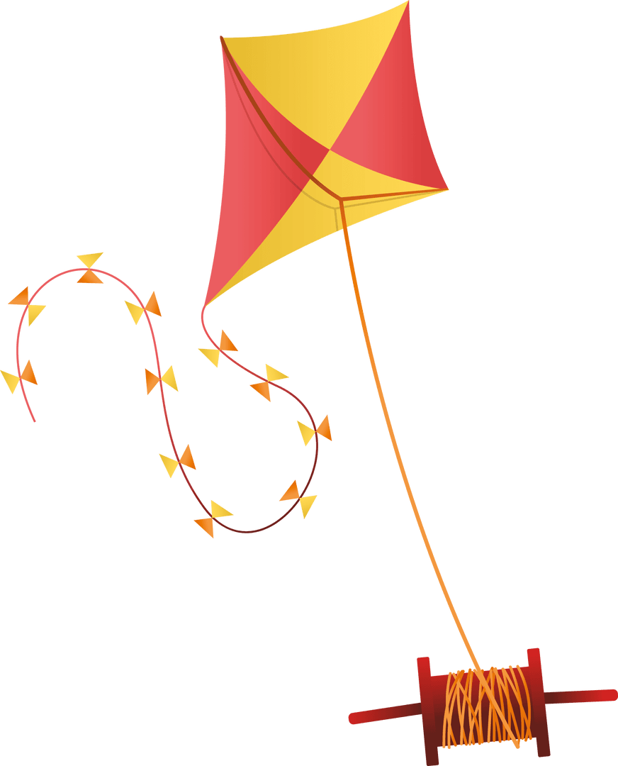 Colorful Red and Yellow Kite on Transparent Background Illustration