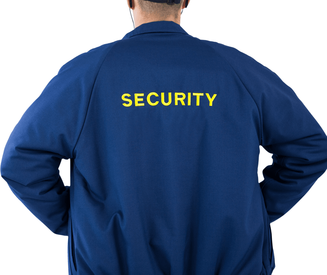 Rear View Security Officer Wearing Uniform with Transparent Background