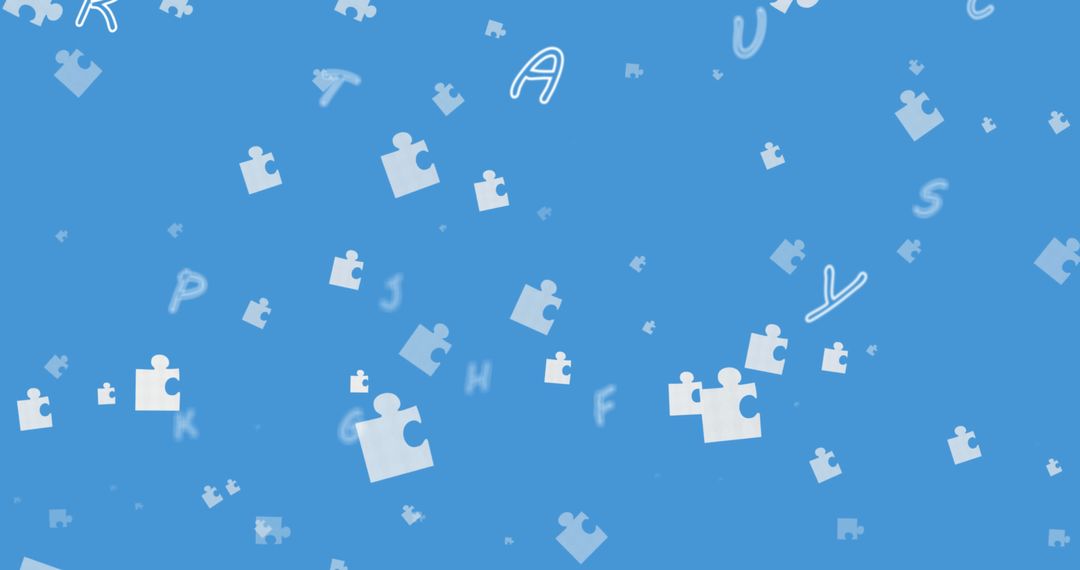 Floating Puzzle Pieces with Letters on Blue Background