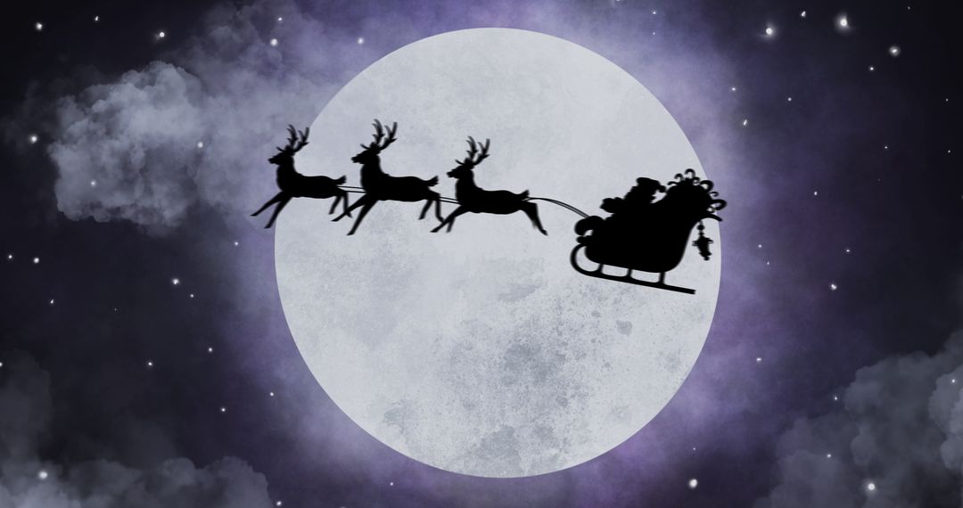 Santa's Sleigh Silhouette Against Full Moon Night Sky - Free Images, Stock Photos and Pictures on Pikwizard.com