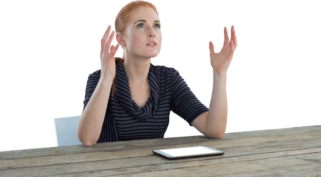 Businesswoman with Tablet in Transparent Background Gesturing Frustration