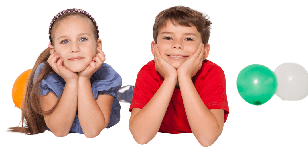 Happy Children Relaxing with Balloons on Transparent Background