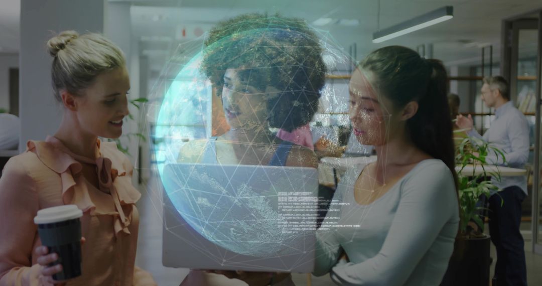 Collaboration with Digital Globe Projection in Modern Office