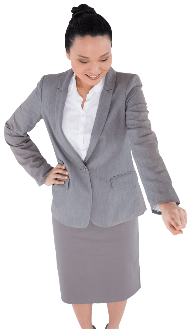 Transparent Businesswoman in Formal Attire on White Background