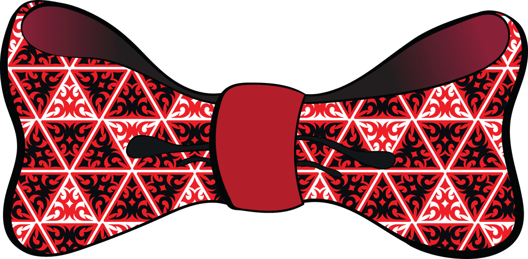 Elegant Red Bow with Black Floral Pattern on Transparent Background