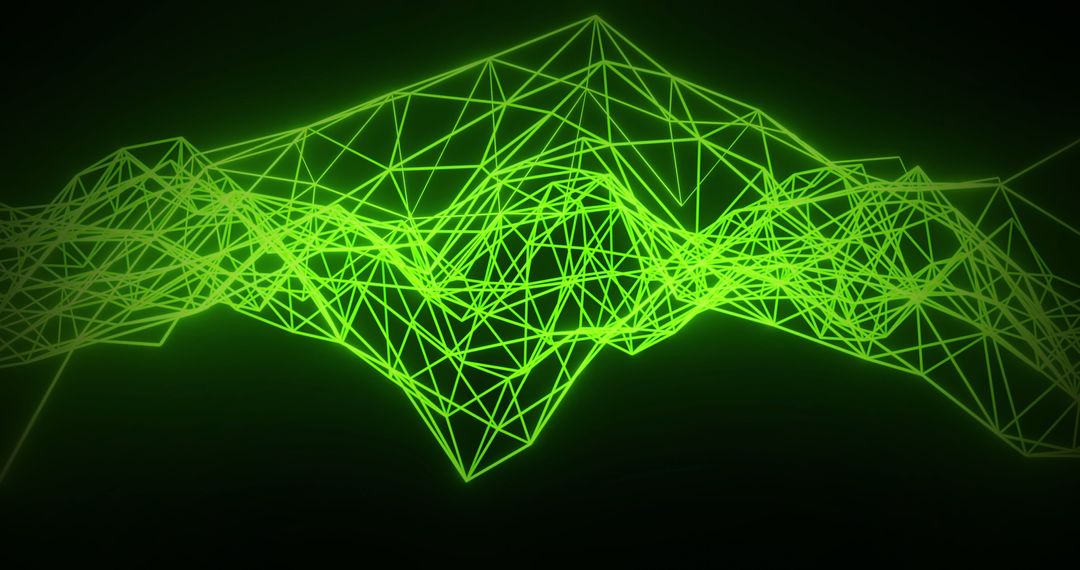 Dynamic Green Wireframe Shapes on Black Background