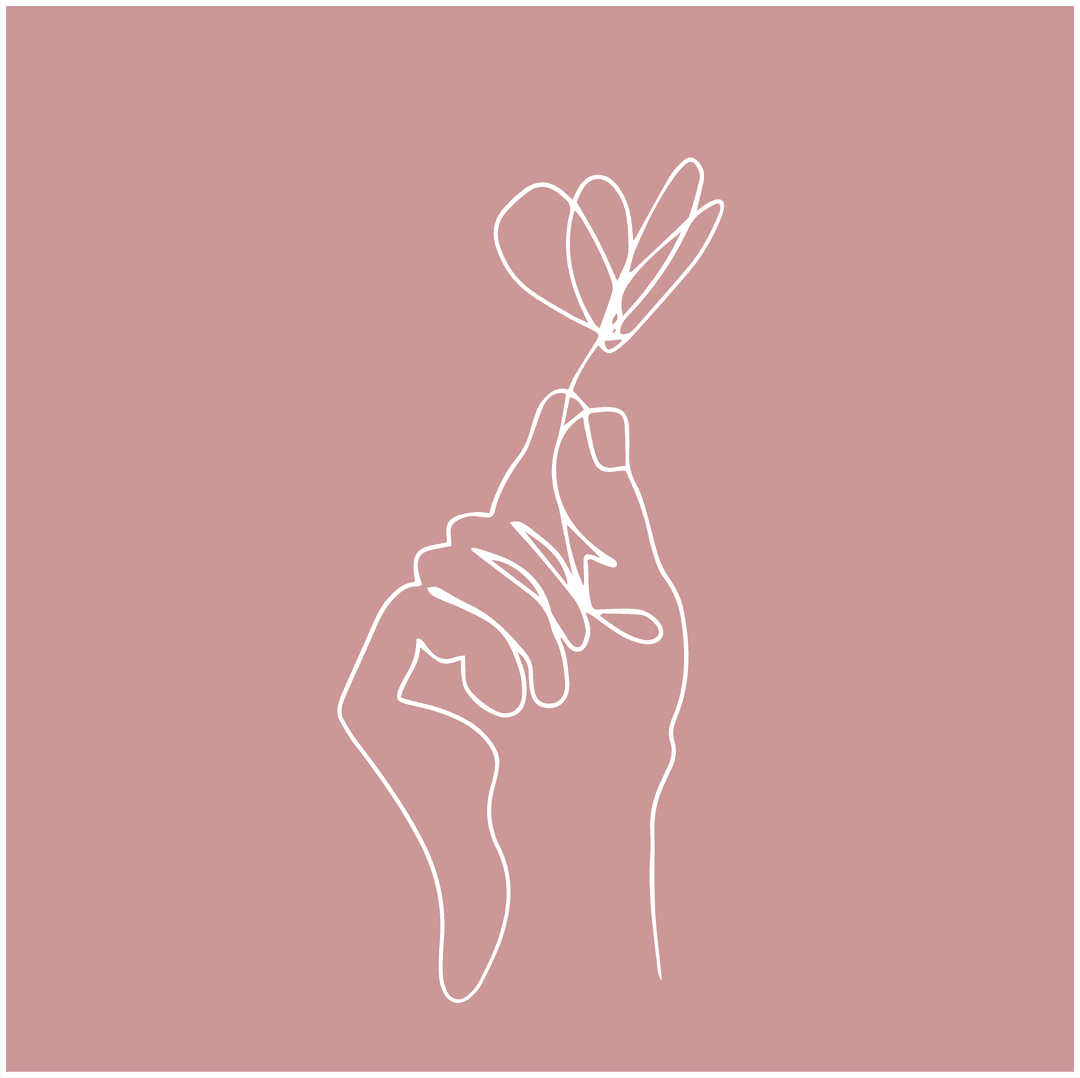 Minimalist Line Art Hand Holding Heart-Shaped Plant with Transparent Background