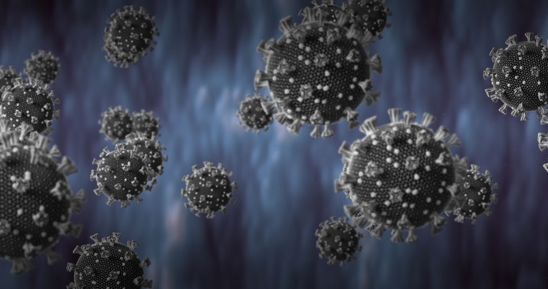 Coronavirus Cells Floating in Abstract Blue Space