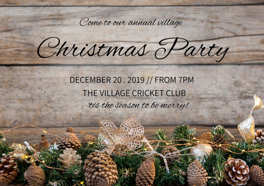 Charming Rustic Christmas Party Invitation with Festive Decorations