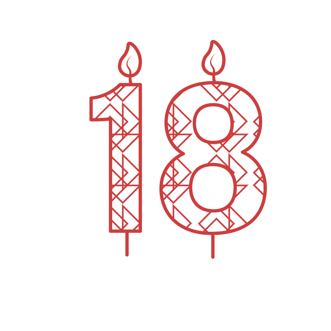 Red Patterned Number 18 Birthday Candles on Transparent Background