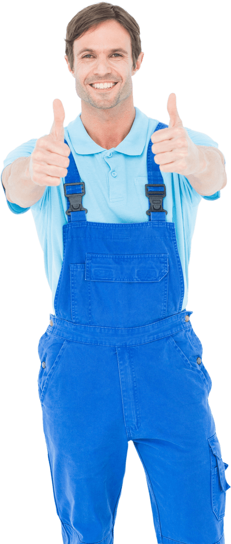 Smiling Male Carpenter Giving Thumbs Up on Transparent Background