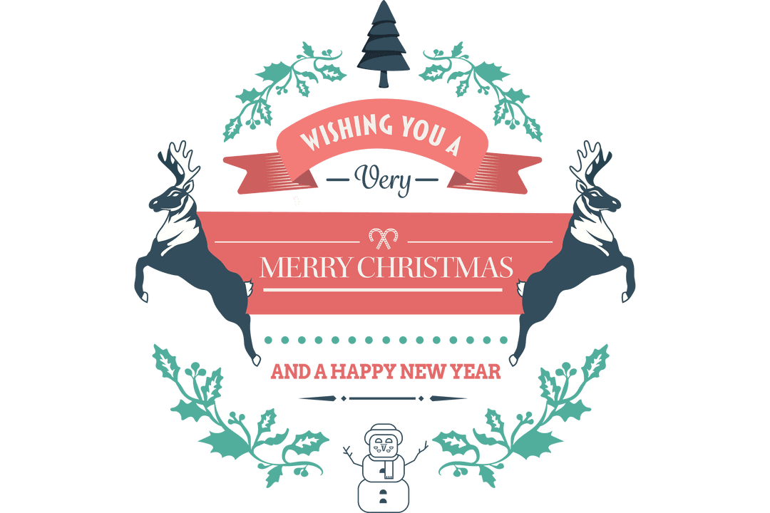 Merry Christmas Wishes with Decorative Elements on Transparent Background