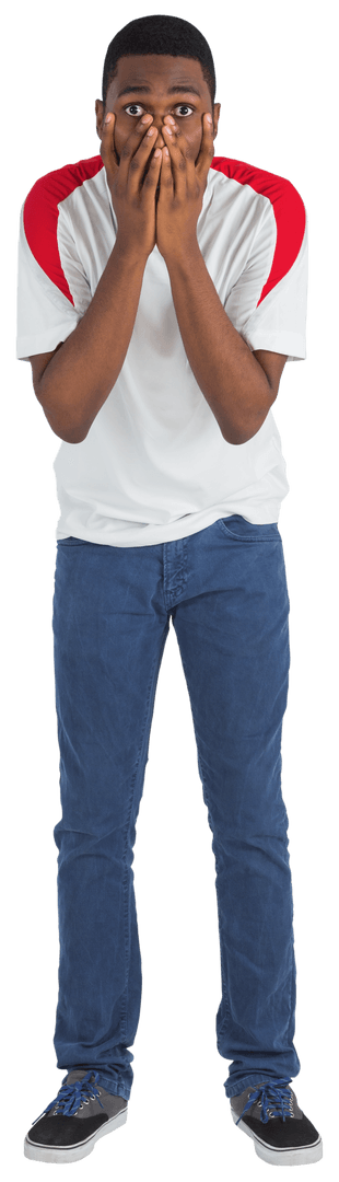 Nervous Football Fan in White and Red Jersey Showing Excitement