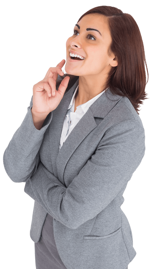 Smiling Businesswoman Thinking with Transparent Background