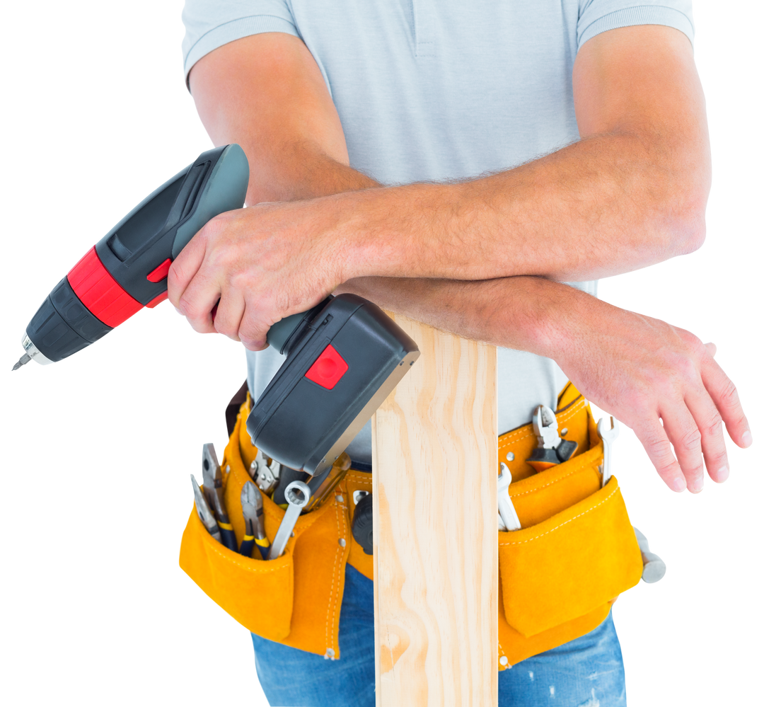 Transparent Midsection of Male Carpenter with Power Drill and Plank - Download Free Stock Images Pikwizard.com