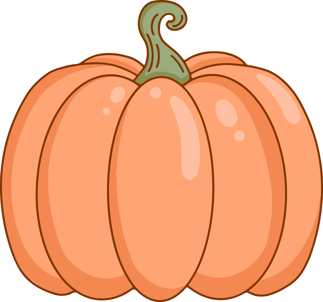 Transparent Whimsical Autumn Pumpkin Illustration with Curly Stem