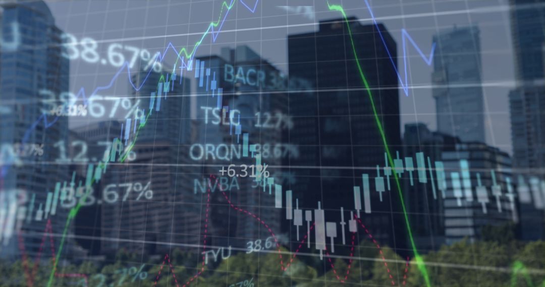 Financial Graph Data Overlaying Urban Cityscape