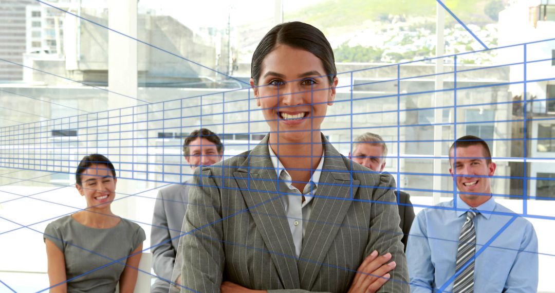 Confident Business Team with Digital Illustration in Modern Office