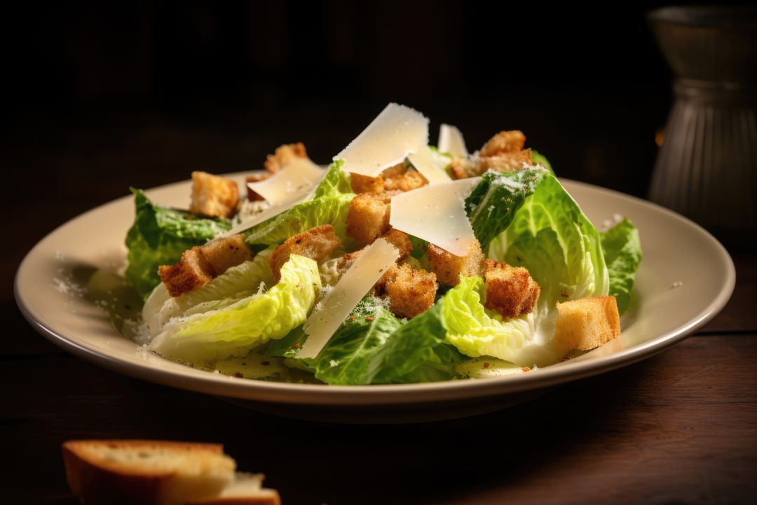 Fresh Caesar Salad with Croutons and Parmesan Cheese - Free Images, Stock Photos and Pictures on Pikwizard.com