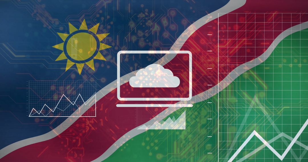 Namibia Flag with Financial Data and Technology Overlay
