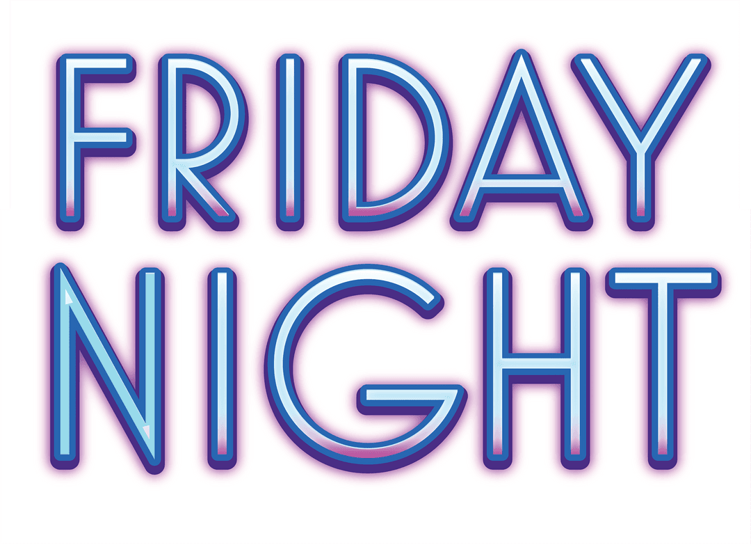Neon Friday Night Text on Transparent Background