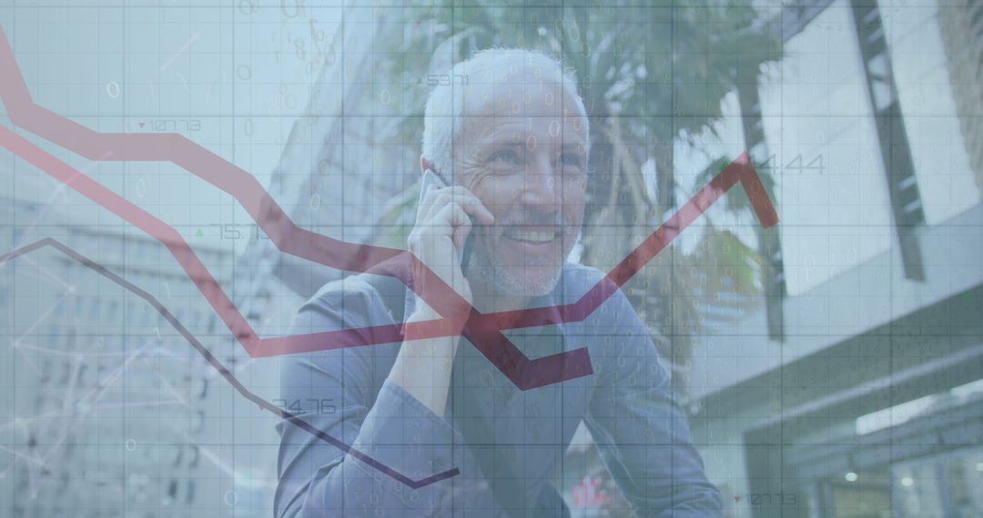 Smiling Mature Businessman Discussing Data Analysis on Phone