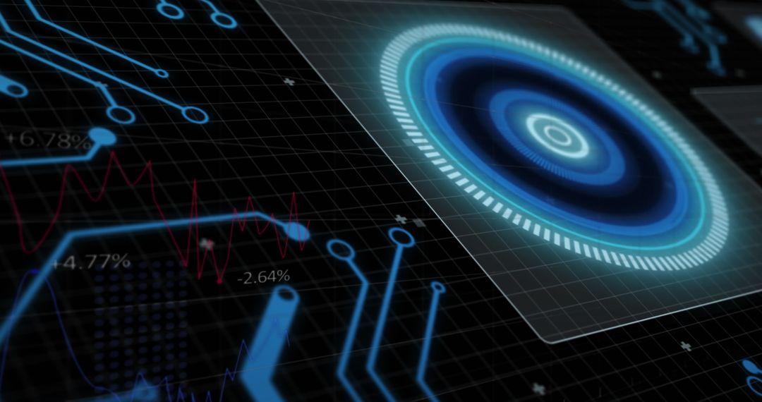 Futuristic Digital Interface with Blue Circuit Patterns