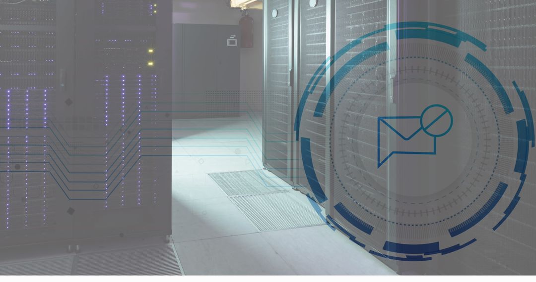 Digital Security Icon with Data Protection in Modern Server Room