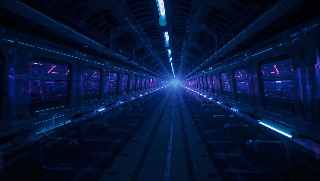 Futuristic Neon-Lit Sci-Fi Tunnel Corridor in Subterranean Facility