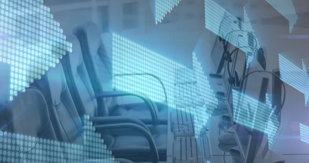 Digital Arrows Overlay on Empty Office Computers