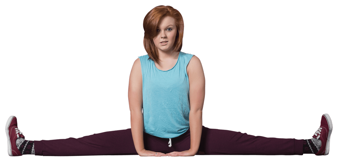 Caucasian Woman Performing Split Exercise on Transparent Background