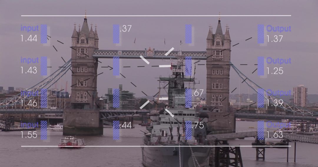 Digital Financial Interface Overlaying Iconic London Bridge Skyline