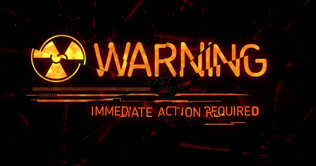 Glowing Warning With Biohazard Symbol Against Dark Background