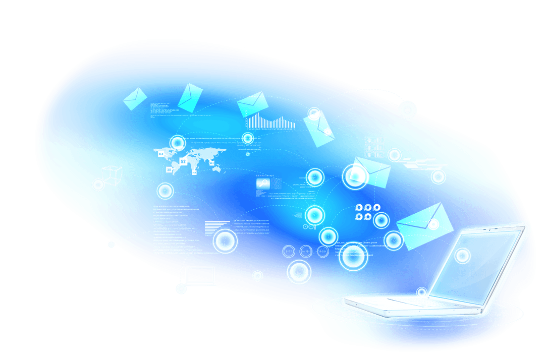 Laptop with Envelopes on Transparent Background Symbolizing Network Communication