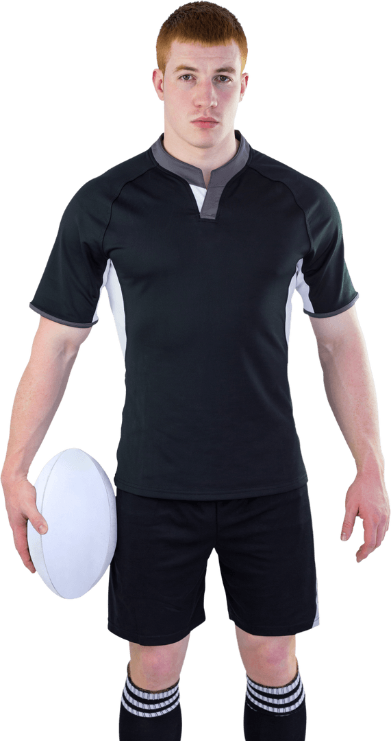 Transparent Image of Rugby Player Holding Ball in Uniform
