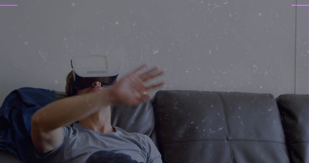 Caucasian Man Engaging with Virtual Reality at Home