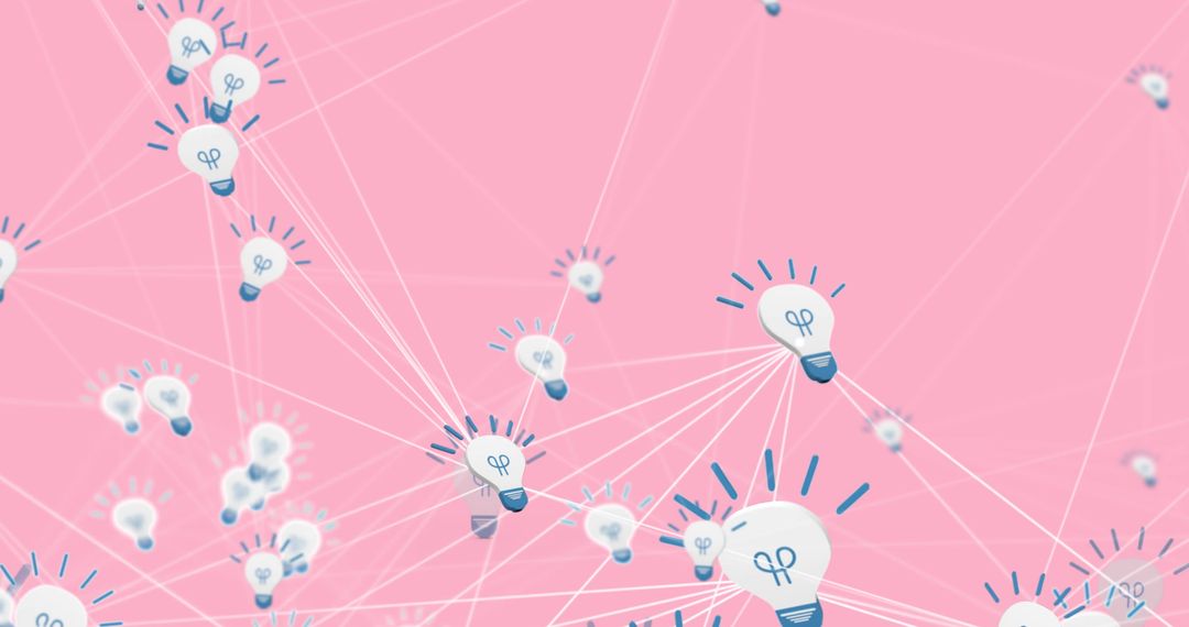 Network of Lightbulb Connections on Pink Background